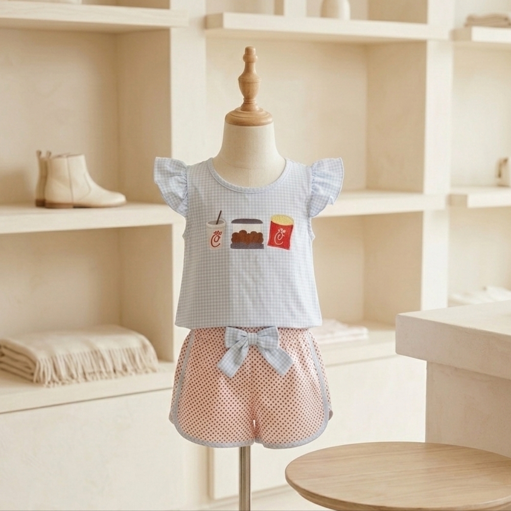 Chick-fil-A Inspired Toddler Short Set Flutter Sleeve Polka Dot Shorts NWT